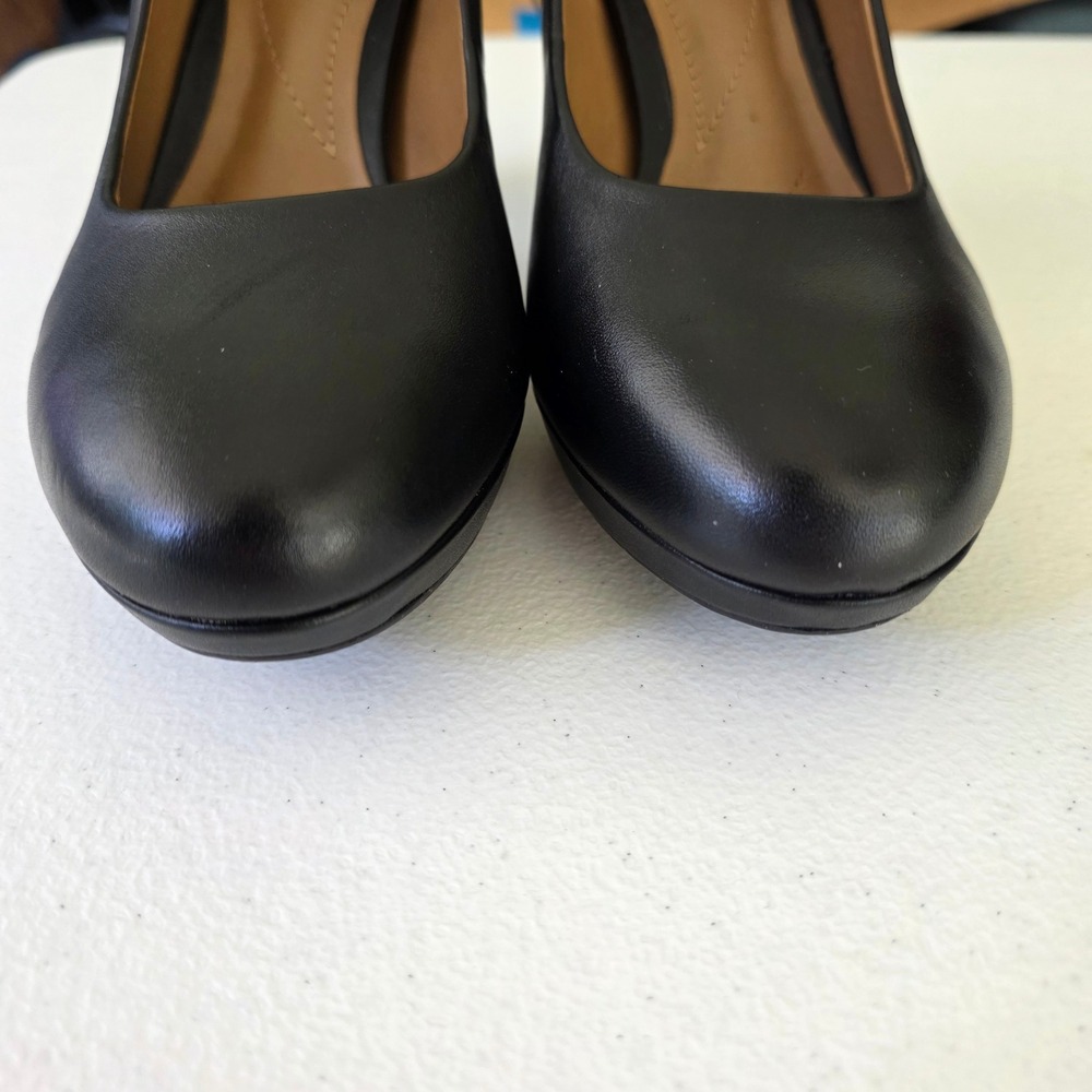 Clarks Brier Dolly Black Leather Platform Pumps Heels Womens 8 M Cushion Soft View 3